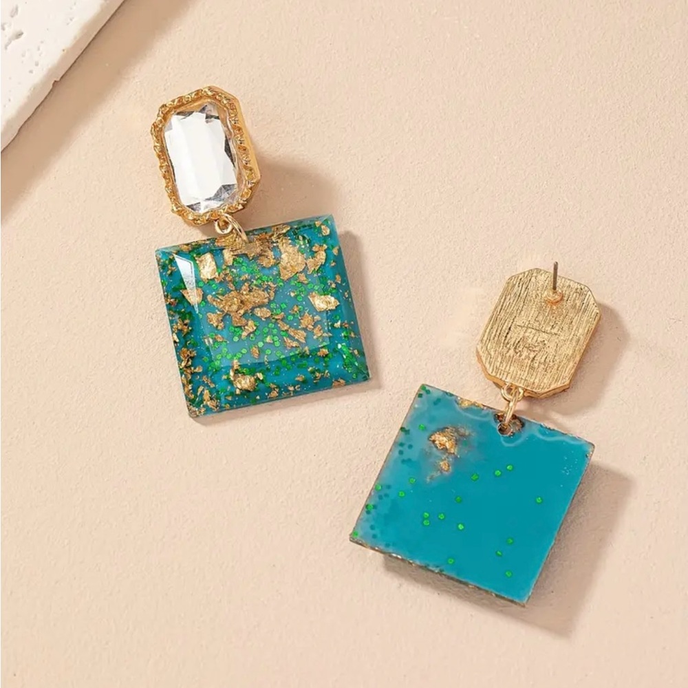 Brand New Rectangle Shape Resinous Dangle Earrings - image 3